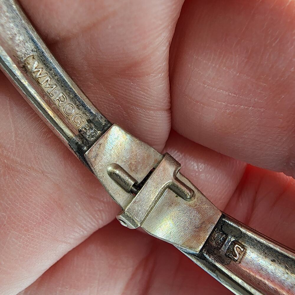 Artisan Fork Handle Hinged Clamper Bracelet Abstract Silver Tone - Picture 7 of 8